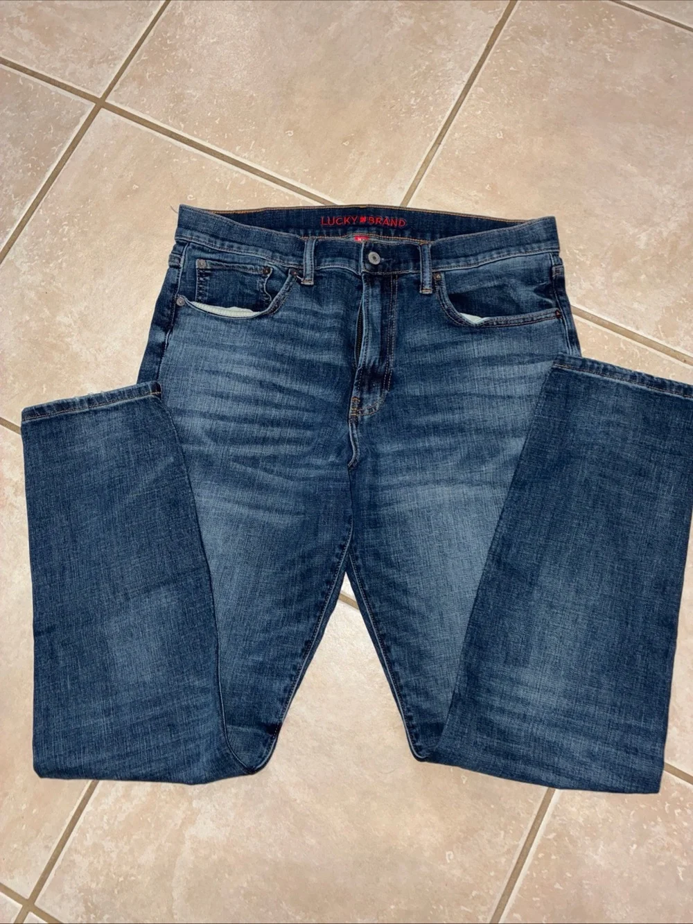Lucky Brand 412 Authentic Slim Jeans Mens 34x32 Blue Dark Wash Stretch Denim